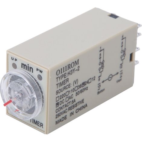 Relais temporisé H3Y-2 8 broches haute précision pour appareils électroménagers et fournitures électriques, temporisation 0-10 minutes, 24 V CC (1/5)