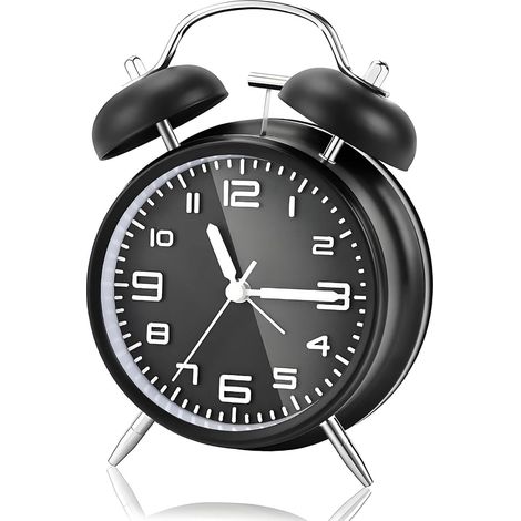 Despertador infantil para niños, despertador fuerte para personas que duermen profundamente, silencioso, a pilas, doble alarma de 10,2 cm con luz nocturna, reloj de mesa sin tictac. (1/5)