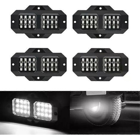 Lot de 4 projecteurs LED blancs 6000K pour éclairage de soubassement de voiture, camions, quads, SSV, SUV et pick-ups - JXLGV (1/4)