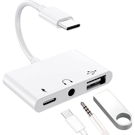 3 en 1 Adaptateur USB C Jack 3,5 mm avec PD 10W Charge Rapide, Adaptateur Jack USB C avec Connecteur OTG 2.0, Audio Ecouteur Splitter Type-C vers Aux avec Charge pour Samsung iPad et Dispositif Type-C (1/5)