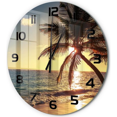 Horloge Murale Ronde Décoration Maison Classique Verre Trempé Silencieuse Plage tropicale fi 60 cm (1/5)