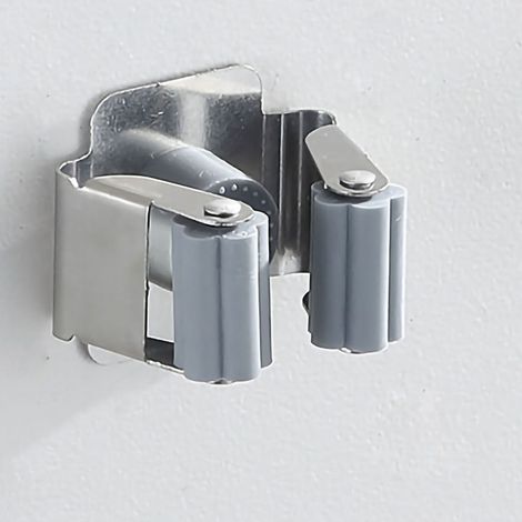 Porte-mop mural en acier 201 sans perforation, installation adhésive multifonction pour nettoyeurs dans cuisine/salle de bain, Gris, 1 unité (1/4)