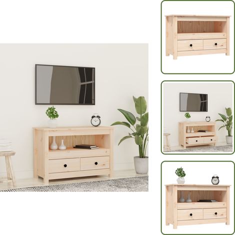The Living Store Mobile Porta TV 79x35x52 cm in Legno Massello di Pino - Armadio tv