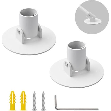 Support de tige de rideau de douche, 2Pcs 26mm diamètre intérieur de tige de rideau de douche en acier titane à bride pivotant simple support de montage mural avec des vis (blanc) (1/5)