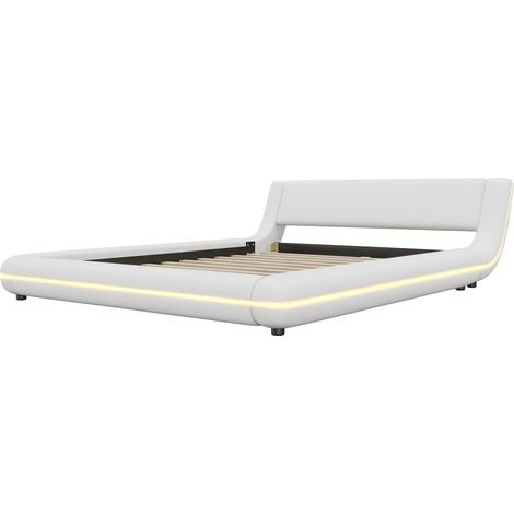 Letto a piattaforma 140 x 200 cm in PU bianco con illuminazione LED d’ambiente (1/5)