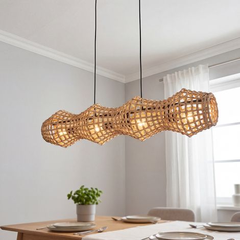 Hängelampe Boho B: 107 cm Rattan Metall Korbschirm E27 4-flammig Esszimmer Pendelleuchte
