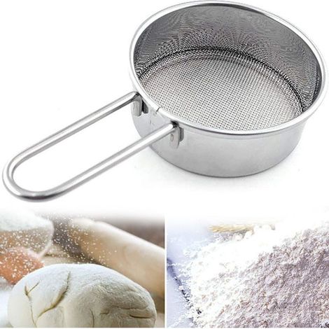 Passoire à long manche en acier inoxydable, mini tamis à farine - argent (1/5)