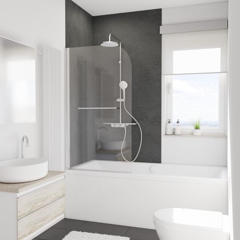 Pare-baignoire pliant 80 x 140 cm, verre 5 mm anticalcaire, paroi de baignoire 1 volet, écran de baignoire pivotant, Capri Deluxe, Schulte, profilé aspect chromé (1/6)