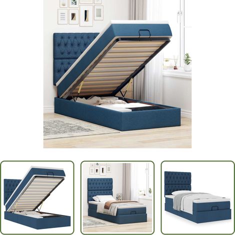 Matratze - Ottoman-Bett mit Matratze Blau 100x200 cm Stoff (1/5)
