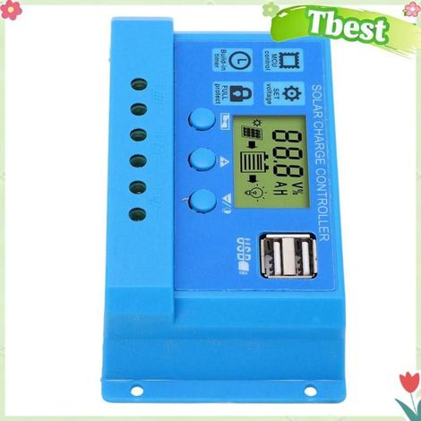 Tbest contrôleur solaire Contrôleur de solaire PWM, écran LCD, paramètre réglable, 2 USB, régulateur de solaire, outillage kit (1/5)