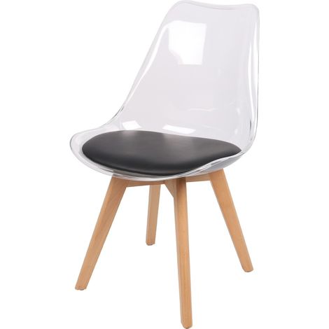 Set di 4 sedie trasparenti con seduta in PU nero e gambe in legno - Collezione JOIE