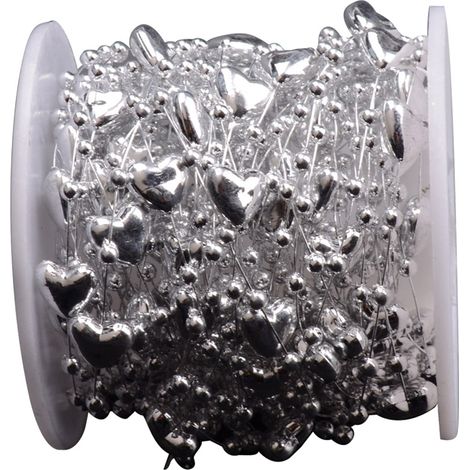Chaîne de perles en forme de cœur pour décoration de mariage, Noël, fête (argentée, 10m) (1/4)