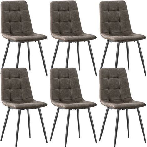 WAFTING Lot de 6 Chaises de Salle à Manger en Tissu Technique, Chaise Rembourrée avec Dossier Haut, Pied Métallique - Marron (1/5)