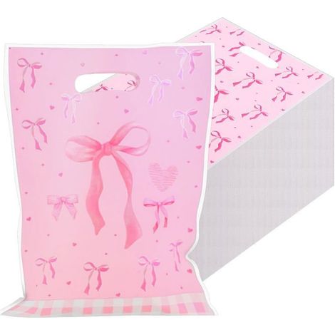 Lot de 100 sachets cadeaux roses avec nœud rose, sacs de bonbons pour bonbonnières, design féminin, adaptés pour les fêtes (1/5)