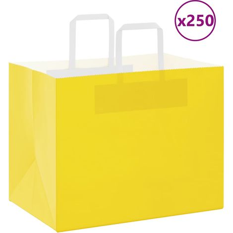 Papiertragetaschen 250 Stk. mit Henkeln Gelb 32x22x24 cm vidaXL