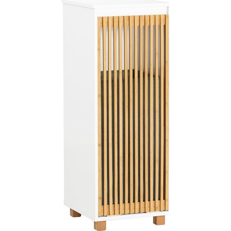 Mobile Lavanderia Con Sacco Portabiancheria Pieghevole Cassettiera Portabiancheria Mobiletto Bagno Bianco-Naturale, 32x33x85cm BZR126-W SoBuy (1/5)