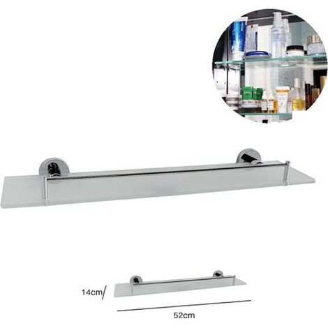 TrAdE Shop Traesio - Mensola Vetro Per Bagno In Acciaio 50x15cm Con Fissaggio A Parete Muro Ellittica -