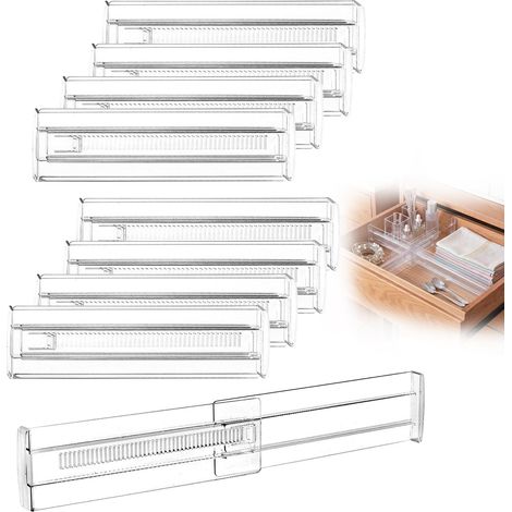 Lot de 8 séparateurs de tiroirs réglables en plastique (28,7-50,5 cm), séparateurs de tiroirs, organiseurs de tiroirs, système de rangement pour armoire, chambre à coucher, commode, cuisine (1/5)