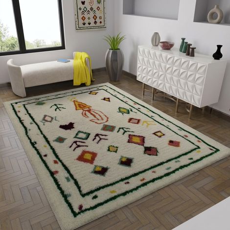 Tapis en laine Moroccan Mystique - Tapis en laine  - 290x190cm, Rectangular - 100% Laine vierge - Tufté main - Colorée