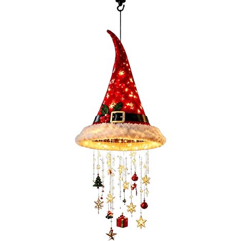 Lámpara colgante con forma de gorro de Papá Noel con bombillas LED, ideal para fiestas navideñas y otras ocasiones especiales en casa. (1/5)
