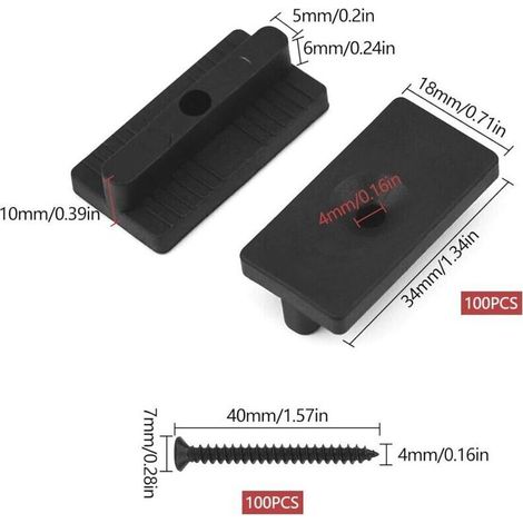 Clips de terrasse composites - Lot de 200 pièces, attaches cachées de 6 mm, fixations en plastique pour planches avec vis noires, fixations en T pour terrasse composite (1/3)