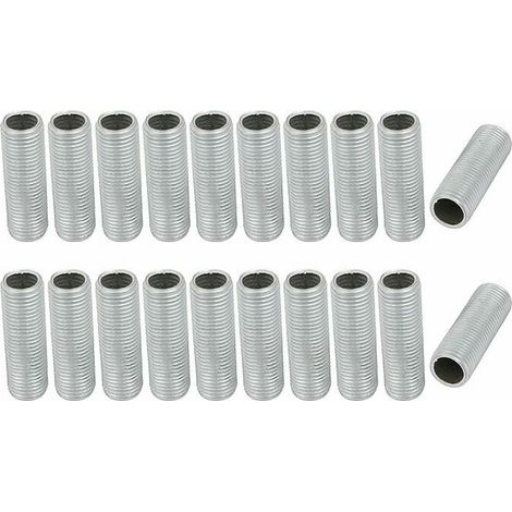 Lampenrohrnippel, M10-Gewinde, 30 mm Oberflächenlänge, hohle Gewindestange für Leuchten, Lampen, Reparaturteil, Hardware für Leuchten, verzinktes Silber, 20 Stück.