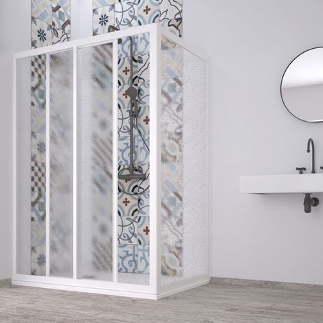 Box doccia angolare "Acril" in Acrilico con profili in PVC apertura centrale riducibile "Made in Italy" -70 X 140 cm