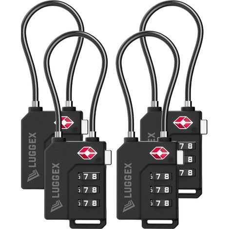 Cadenas Valise, Cadenas Valise Avion à 3 chiffres Câble Flexible pour Valise, Cadenas Sac à Dos, Ouverture en un Clic et Boîte Cadeau (Noir, 4 pièces) (1/5)