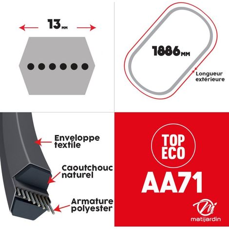 Courroie tondeuse AA71 hexagonale prix éco  13 x 1886 mm (1/2)