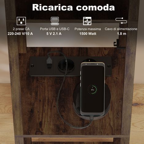 Lampadaire marron avec étagères, éclairage orientable, interrupteur au pied et ports USB (1/5)