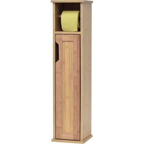 Madeinnature – Dérouleur papier toilette en bambou massif – Réserve carrée 18x18 cm – 1 porte avec étagère – Montage facile (1/4)