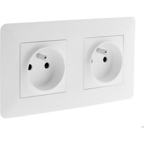 Prise Precablee 2P+T 16A - Blanc - Montage Encastrement - Double Boite Compatible - NF Certifiee - Unite (1/5)