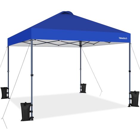 Yaheetech Gazebo da giardino a Una Spinta Pieghevole Gambe con Ruote per la Mobilità con Sistema di Clic Pop-up Regolabile in Altezza 300 x 300 x 281,5 cm Festa Spiaggia Blu (1/5)