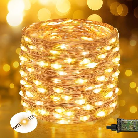 btfarm 120 LED-Lichterkette mit Stecker, wasserdichtem Kupferdraht, Partydekoration, Balkon, Zuhause, Weihnachtsbaum, Garten – Warmweiß (1/3)