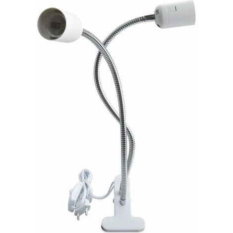 Support de Lampe E27, Titulaire à Pince avec 2 Douilles, avec Double Interrupteur Marche/Arrêt, Tuyau Col de Cygne Rotation de 360 Degrés, pour Lampe des Plantes Table Lecture de Nuit (1/4)