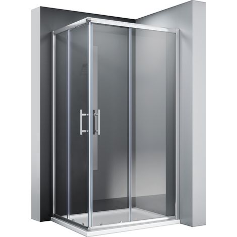 SONNI Duschkabine Eckeinstieg mit Schiebetüren H.185cm ESG Klarglas Duschtüren 100x76cm (1/5)
