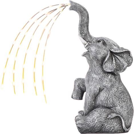 Statue D'éléphant de Jardin Décoratives avec Lampes Solaires, Figurines D'éléphant , Lampes LED à Énergie Solaire, Lampes Étanches pour Extérieur (1/5)