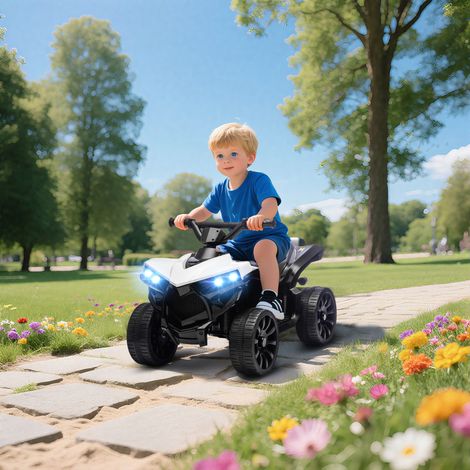 Quad électrique enfant 6V. voiture électrique enfants ATV. musique et phares LED. pour 37 à 72 mois. 70 x 42 x 45 cm. blanc