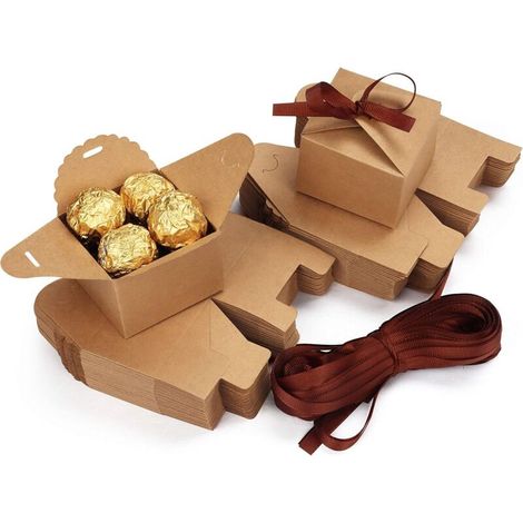 Lot de 60 petites boîtes cadeaux en carton kraft brun avec ruban - 6. (1/5)