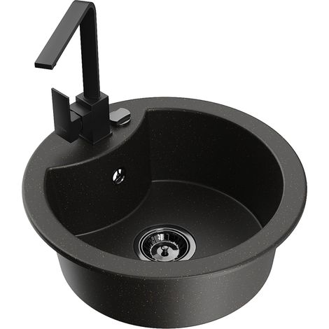Mexen Diego fregadero de granito de 1 cubeta con grifo de cocina Rita, negro/dorado met谩lico - 6512-75-670300-70-B (1/5)