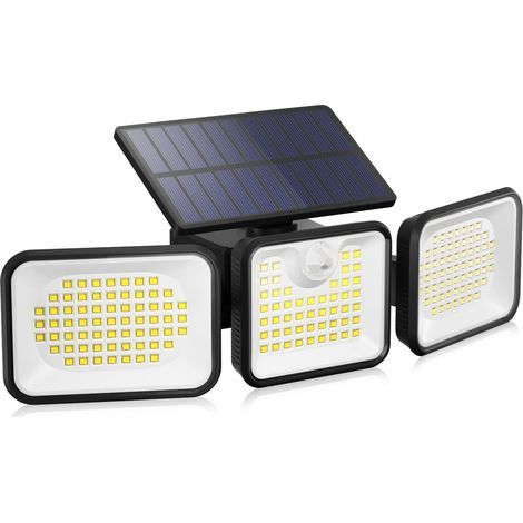 Lampe solaire d'extérieur 180 LED avec détecteur de mouvement, 3 modes d'éclairage, angle d'éclairage de 270°, applique murale d'extérieur étanche IP65 (1/4)