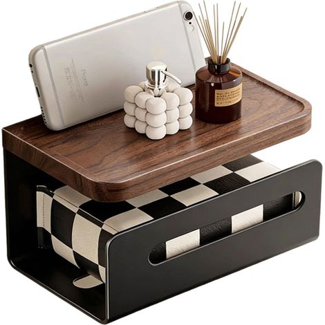 Porte-Rouleau de Papier Toilette - avec Étagère Couleur noyer Acier Inoxydable & Véritable Bois de Bambou (1/3)