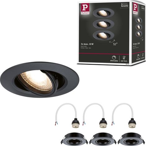 Spots encastrés kit de 3 orientable rond 90 mm 30° GU10 max. 3x10W 230 V Noir Luminaire encastré - luminaire sans ampoule (1/5)