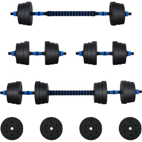 Ensemble d'haltères 2 en 1, 30 kg, ciment noir et bleu, sable de fer (1/5)