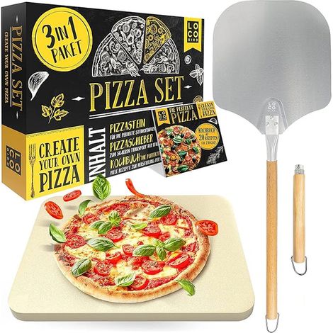 Pierre a pizza barbecue gaz et four 38 x 30 cm rectangulaire avec pelle aluminium - Pierre pizza four - Kit 3 pièces (1/5)