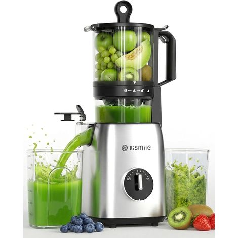 Kismile Slow Juicer – Extra große 135-mm-Einfüllöffnung – BPA-frei – Leicht zu reinigen – Geeignet zum Entsaften von ganzen Früchten und Gemüsesorten – Ausgestattet mit einem 300-W-Motor und einem 1,2 (1/5)