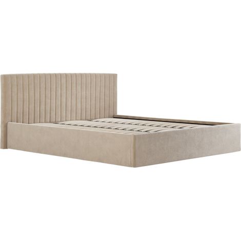 Berlin Ottoman Super King Size Bed Frame- Velvet - L213 x W198 x H89 cm - Beige - Flat Pack
