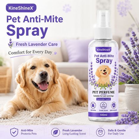 KineShineX Haustier-Antimilbenspray, geeignet für Katzen und Hunde, Lavendelduft, erfrischende und sanfte Pflege. (1/4)