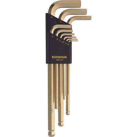 Juego de 9 llaves en L punta-bola GoldGuard™ en métrica 1.5-10mm  Bondhus 38099
