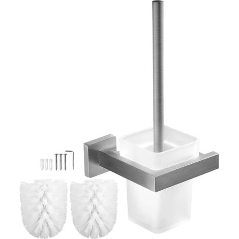Brosse WC Murale en Acier Inoxydable Brossé avec Verre